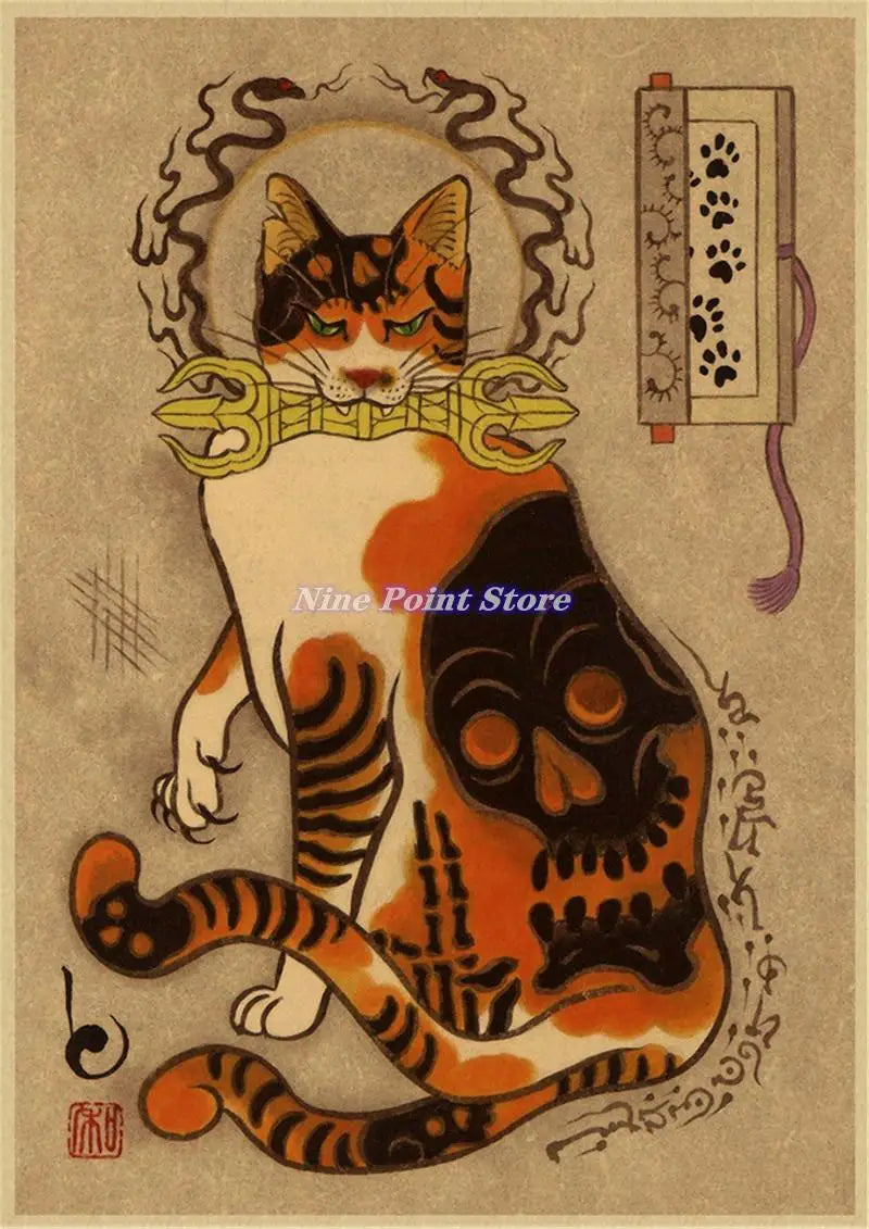 Japanese Samurai Cat Wall Art