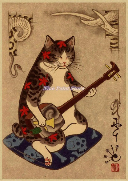 Japanese Samurai Cat Wall Art