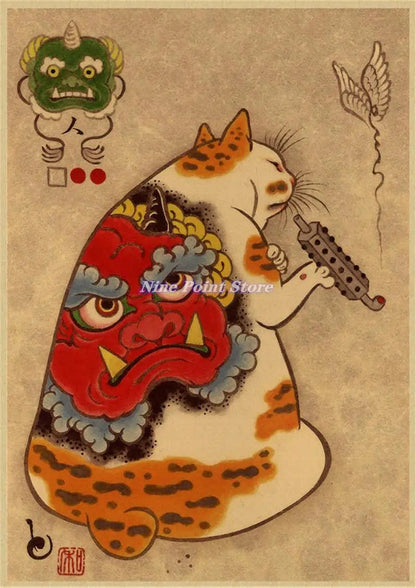 Japanese Samurai Cat Wall Art