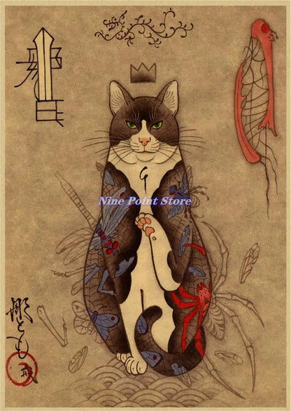 Japanese Samurai Cat Wall Art