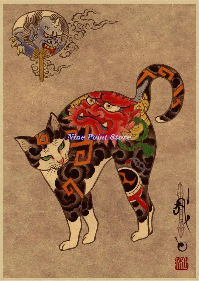 Japanese Samurai Cat Wall Art