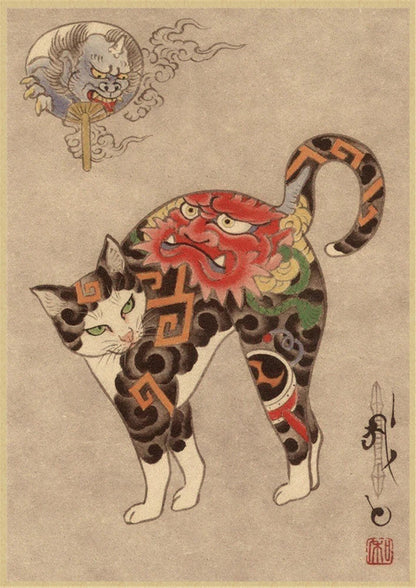 Japanese Samurai Cat Wall Art