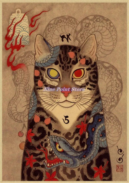 Japanese Samurai Cat Wall Art