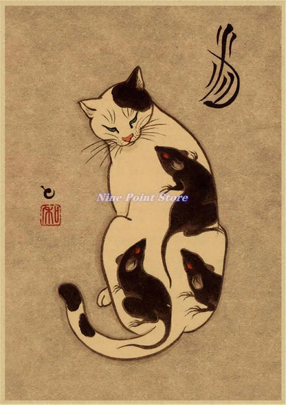 Japanese Samurai Cat Wall Art