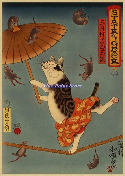 Japanese Samurai Cat Wall Art