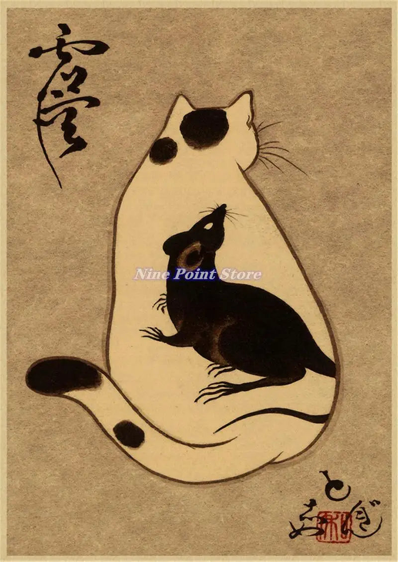 Japanese Samurai Cat Wall Art