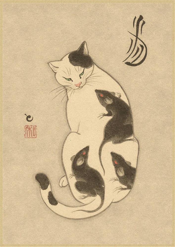 Japanese Samurai Cat Wall Art