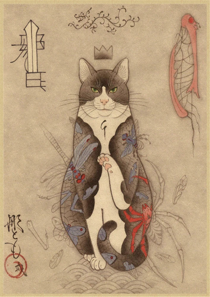 Japanese Samurai Cat Wall Art