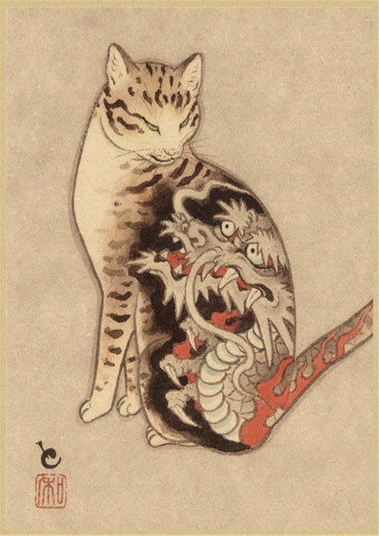 Japanese Samurai Cat Wall Art