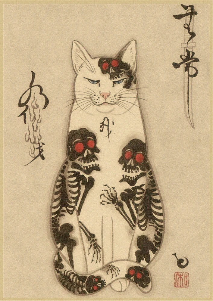 Japanese Samurai Cat Wall Art