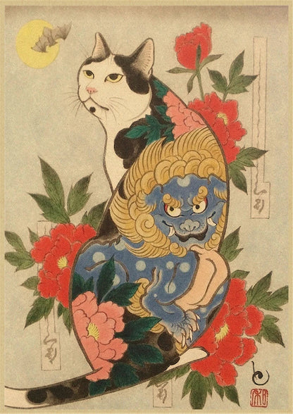 Japanese Samurai Cat Wall Art