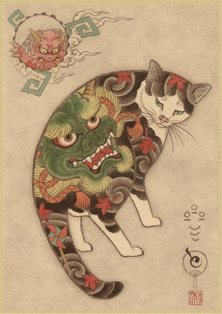 Japanese Samurai Cat Wall Art