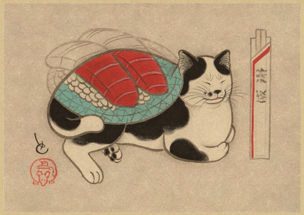 Japanese Samurai Cat Wall Art