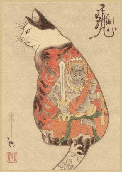 Japanese Samurai Cat Wall Art