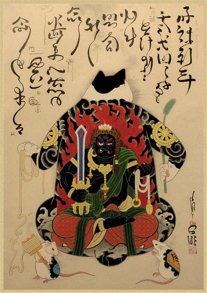 Japanese Samurai Cat Wall Art