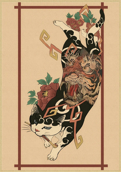 Japanese Samurai Cat Wall Art