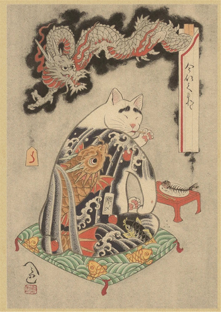 Japanese Samurai Cat Wall Art