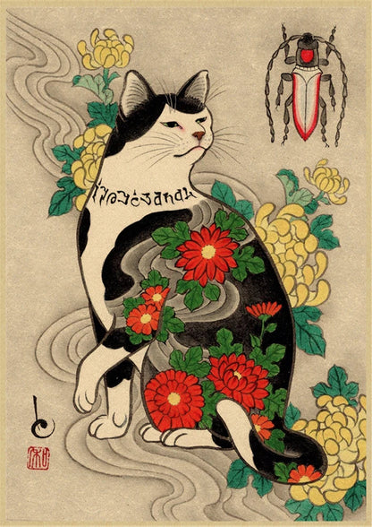 Japanese Samurai Cat Wall Art