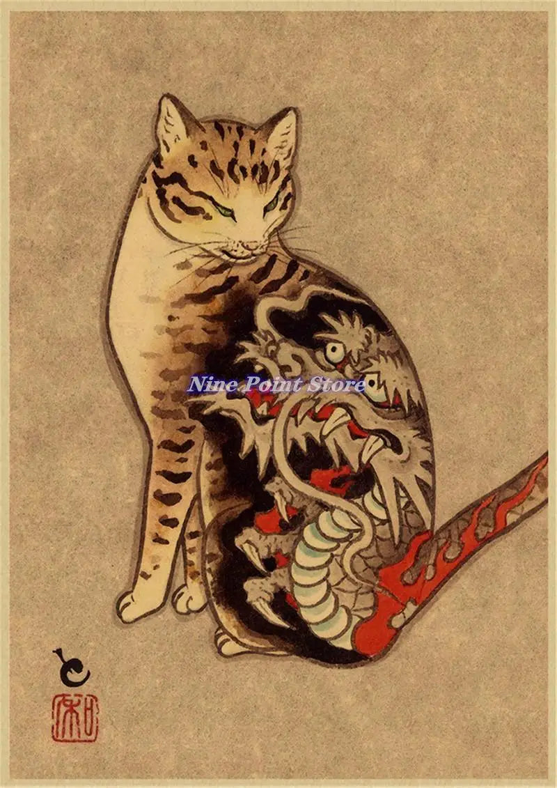 Japanese Samurai Cat Wall Art