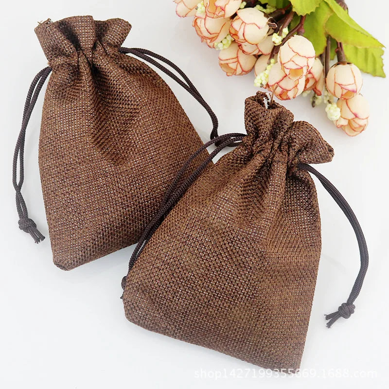 Khaki Burlap Mini Gift Pouches