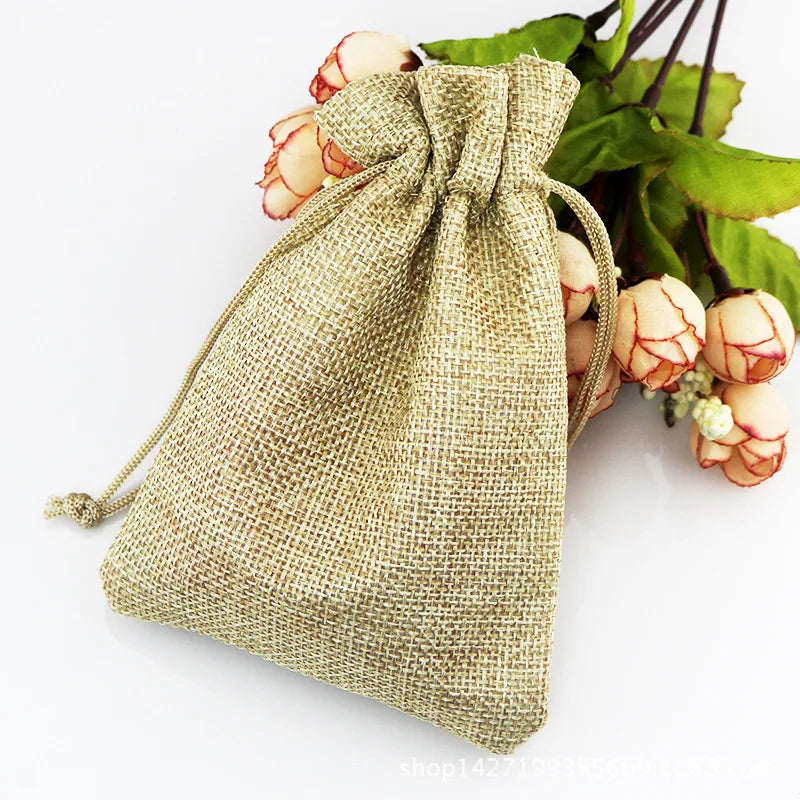 Khaki Burlap Mini Gift Pouches