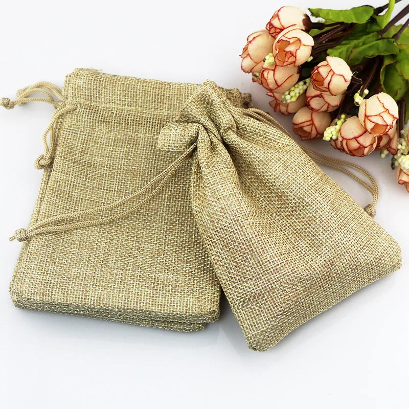 Khaki Burlap Mini Gift Pouches