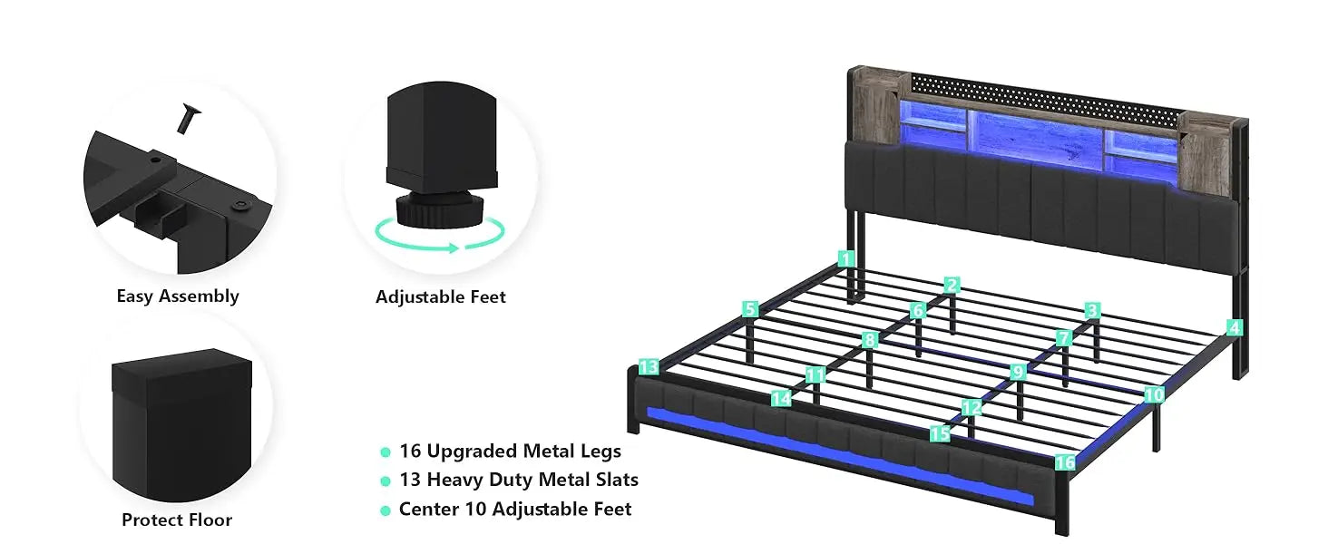 King Size Upholstered Bed Frame with Storage