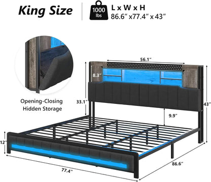 King Size Upholstered Bed Frame with Storage