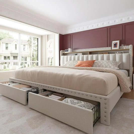 King Size Velvet Bed Frame with Storage