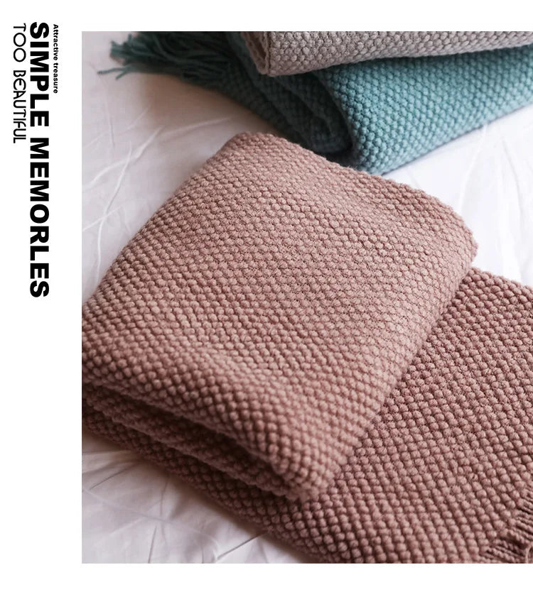 Knitted Acrylic Waffle Blanket 130x240cm