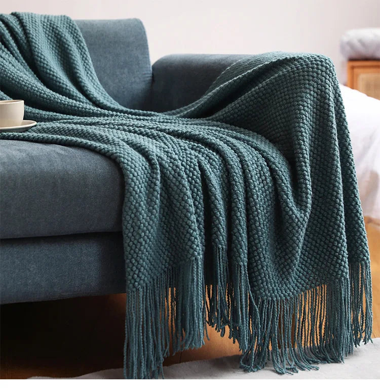 Knitted Acrylic Waffle Blanket 130x240cm