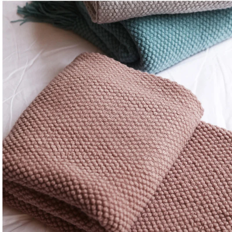 Knitted Acrylic Waffle Blanket 130x240cm