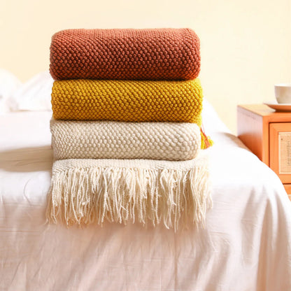 Knitted Acrylic Waffle Blanket 130x240cm