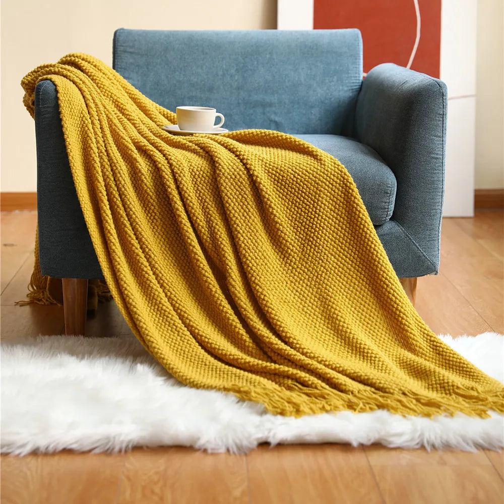 Knitted Acrylic Waffle Blanket 130x240cm