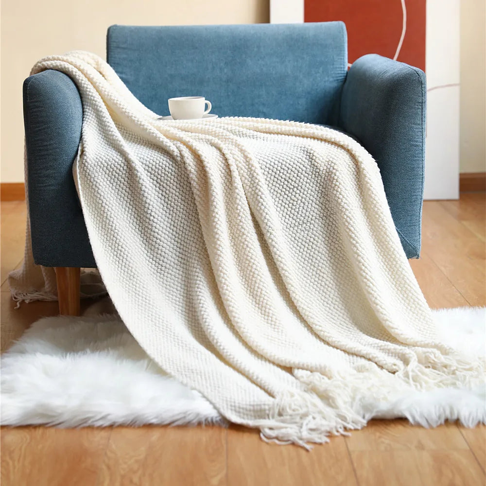 Knitted Acrylic Waffle Blanket 130x240cm