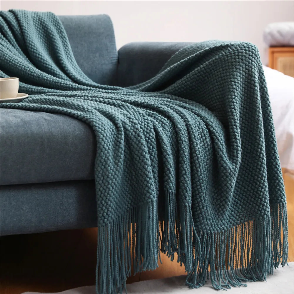 Knitted Acrylic Waffle Blanket 130x240cm