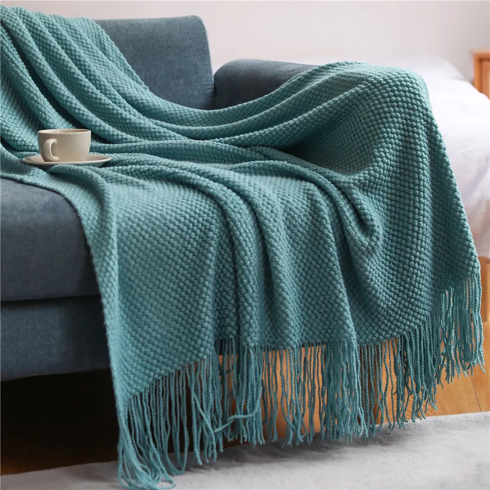 Knitted Acrylic Waffle Blanket 130x240cm