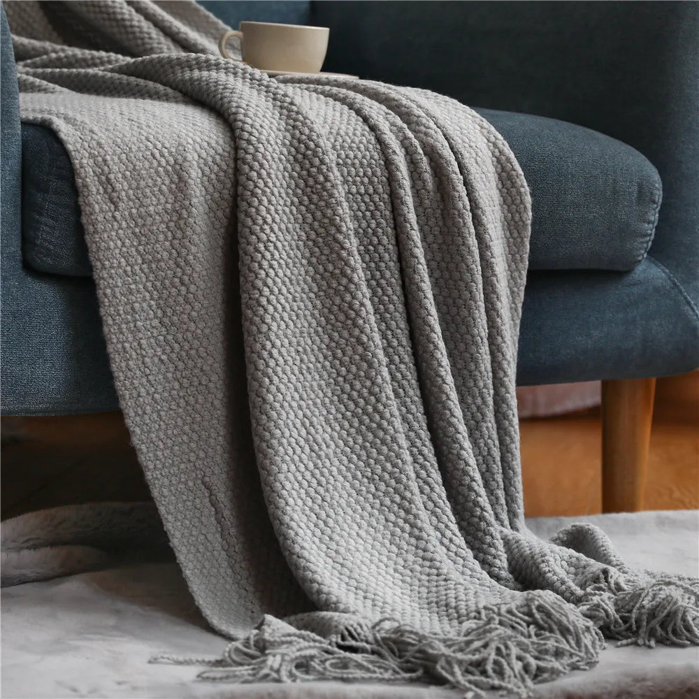 Knitted Acrylic Waffle Blanket 130x240cm