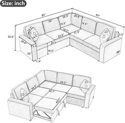 L-Shaped Convertible Sofa Bed with USB