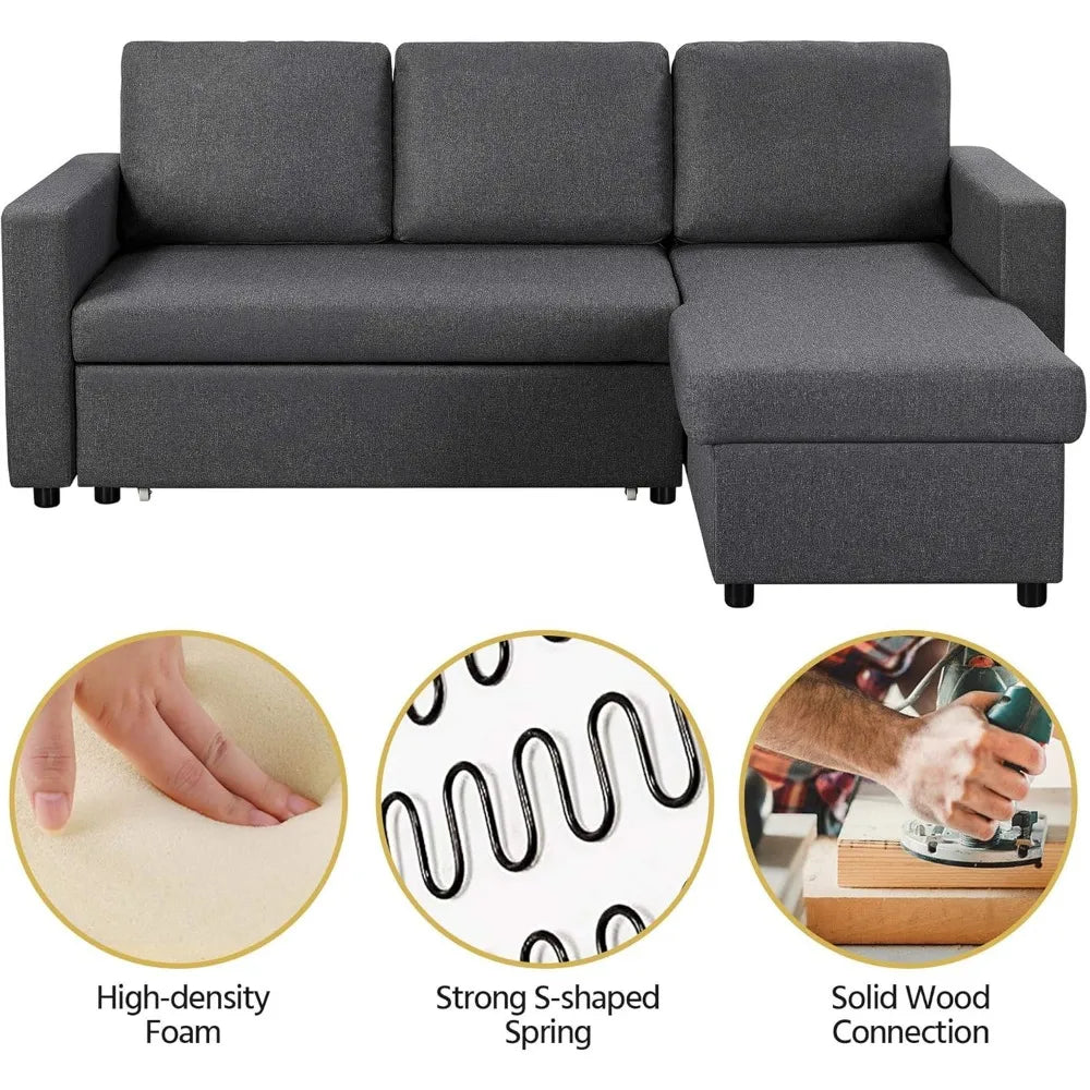 L-Shaped Convertible Sofa Bed with USB