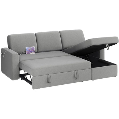 L-Shaped Convertible Sofa Bed with USB