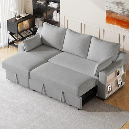 L-Shaped Convertible Sofa Bed with USB