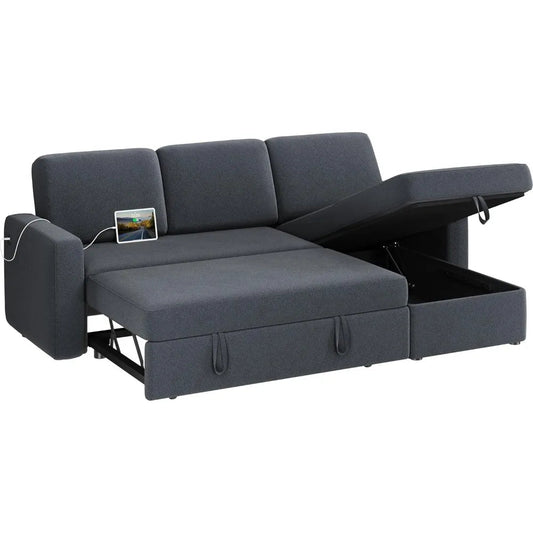 L-Shaped Convertible Sofa Bed with USB