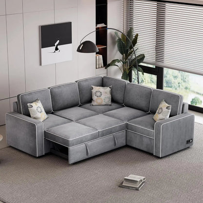 L-Shaped Convertible Sofa Bed with USB