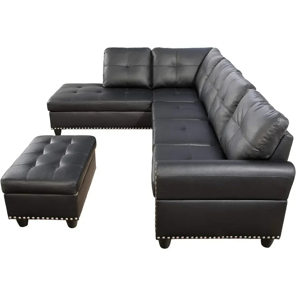 L Shaped Faux Leather Sectional Sofa