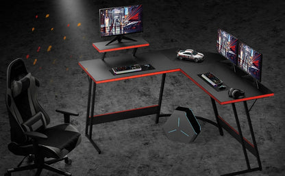 L Shaped Gaming Desk with Riser