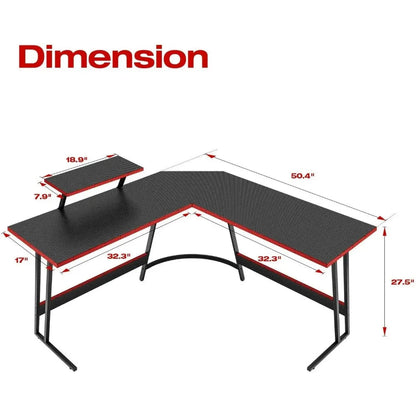 L Shaped Gaming Desk with Riser