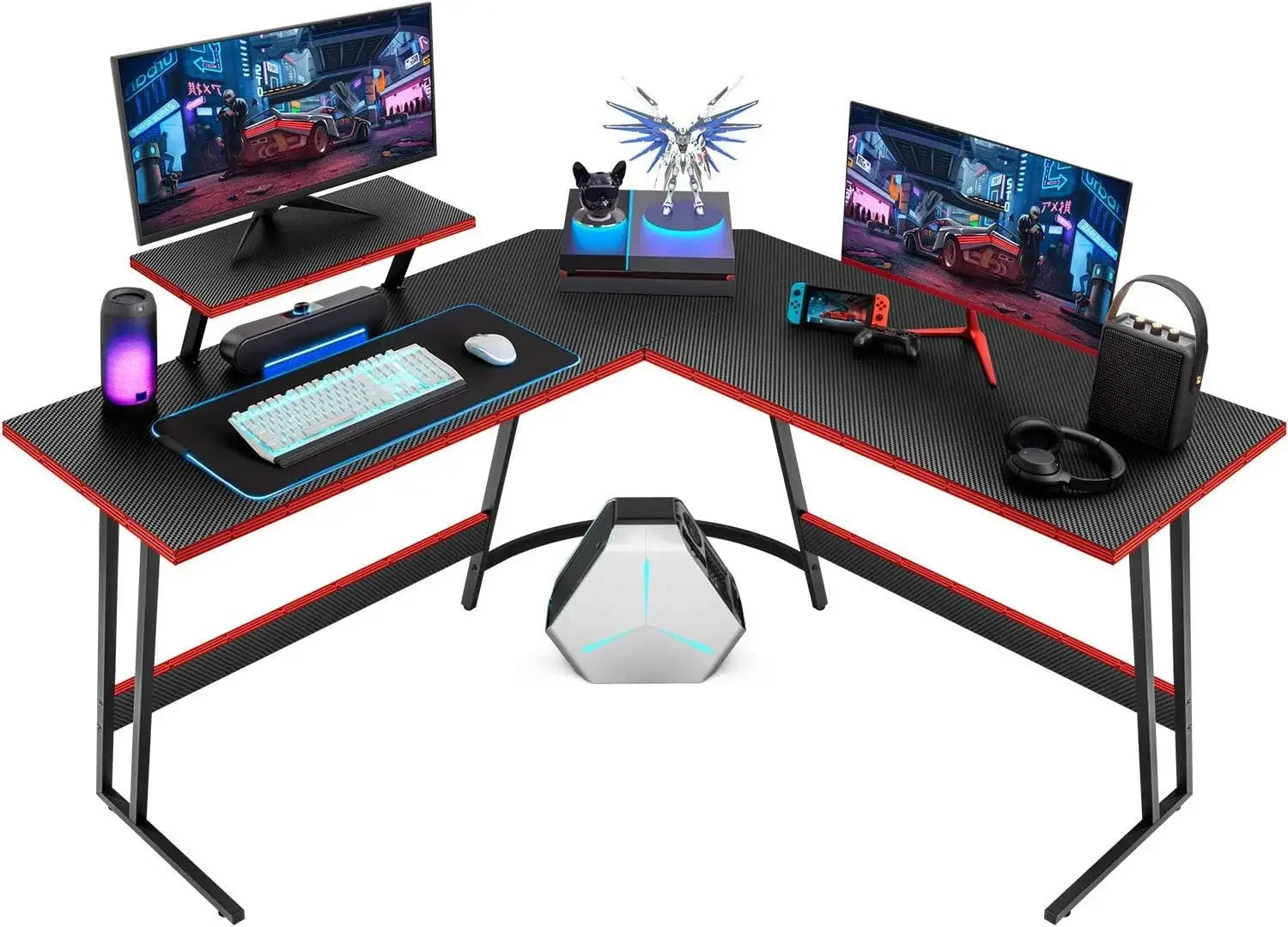 L Shaped Gaming Desk with Riser