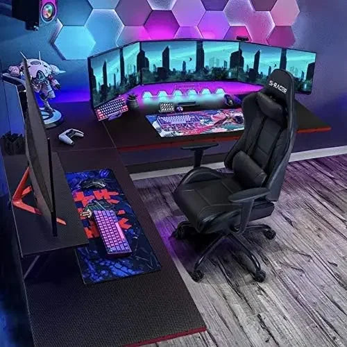 L Shaped Gaming Desk with Riser