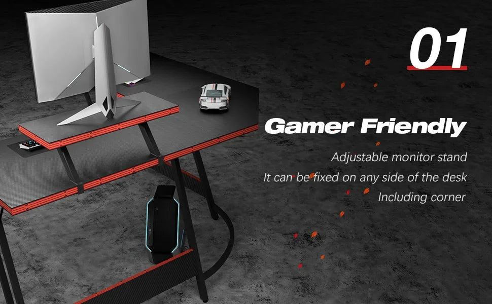 L Shaped Gaming Desk with Riser